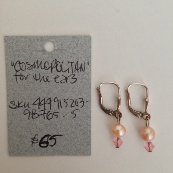 Vintage Freshwater Pink Pearl and Rose Quartz Drop Earrings Sterling Silver NWT - Picture 2 of 10